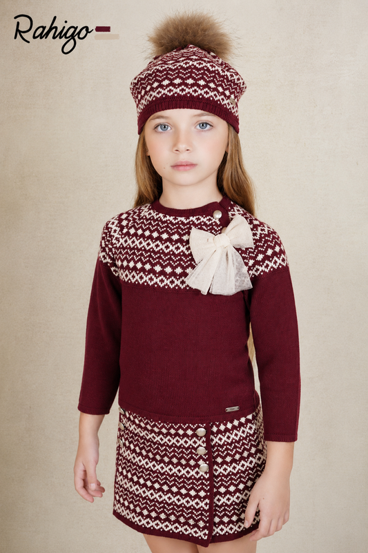 Rahigo Girls Burgundy Red & Cream Jumper & Skirt Set - AW26 (Preorder)