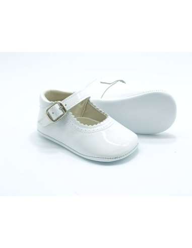 Amor Bambino White Mary Jane Baby Girls Patent Pram Shoes - In Stock