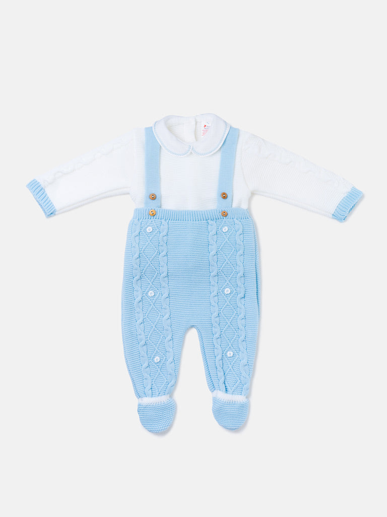 Baby Boys Camilo Baby Blue 2 piece Knitted Dungaree Set