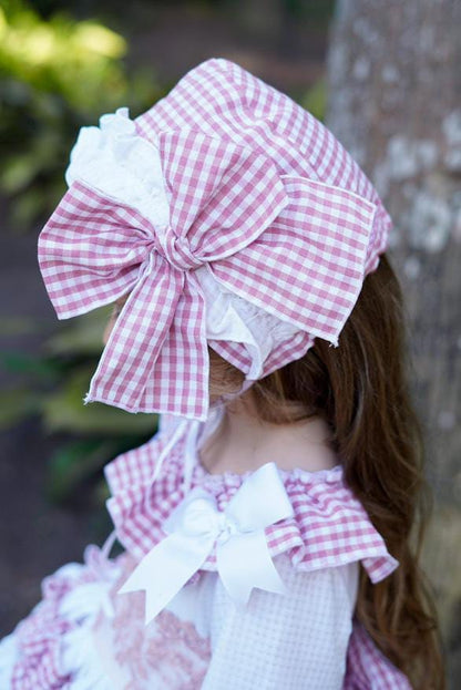 Ela Confeccion AW25 Girls Dusty Pink Gingham Dress Set - (Made to order)