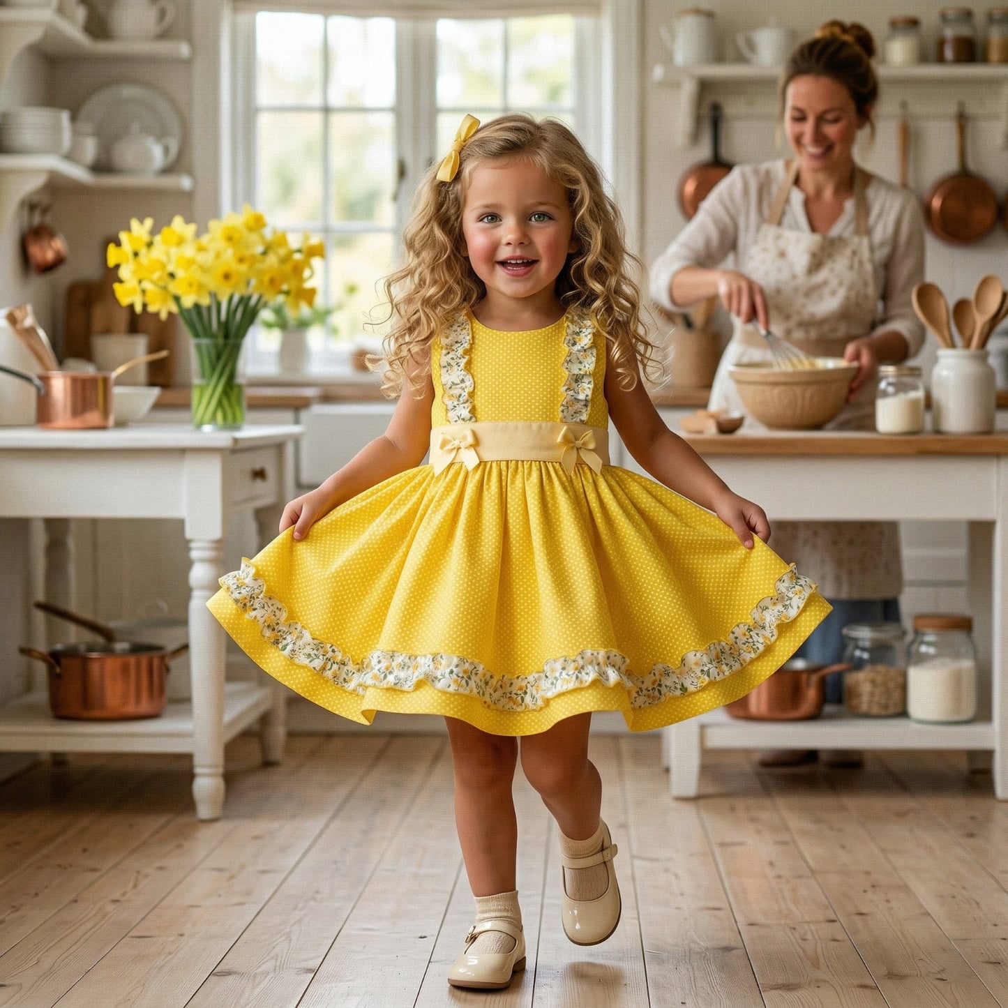 Sonata Girls Yellow Polka Dot Dress SS26 - (Made To Order)