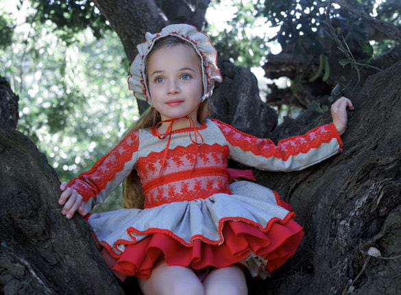 Ela Confeccion AW25 Girls Red & Silver Ruffle Lace Dress Set - (Made to order)