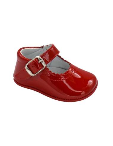 Amor Bambino Baby Girls Red Patent Buckle Pram Shoes (Preorder)