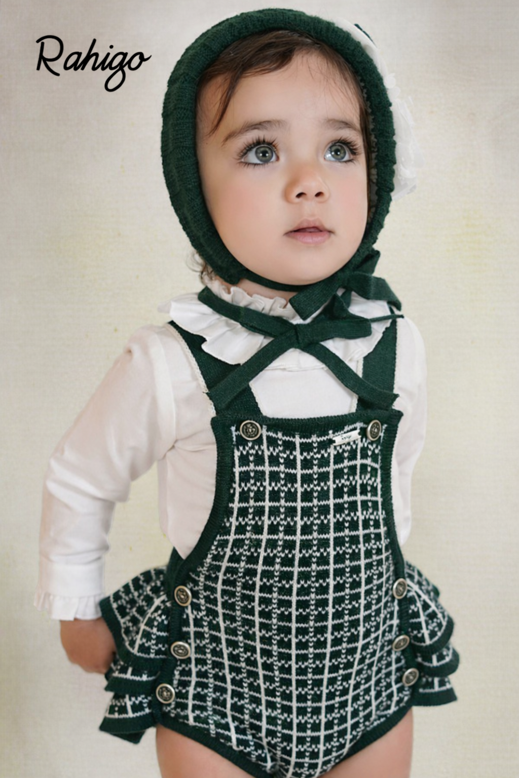 Rahigo Baby Girls Bottle Green & Camel Cardigan, Blouse & Pinafore Set - AW26 (Preorder)