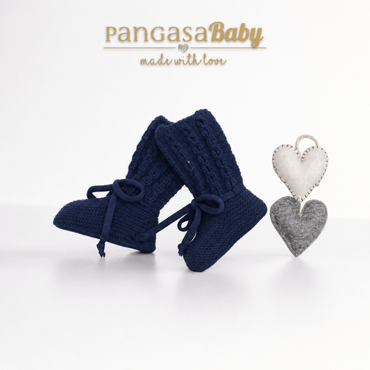 Pangasa Baby Navy Cable Knitted Booties ~ AW26 Preorder