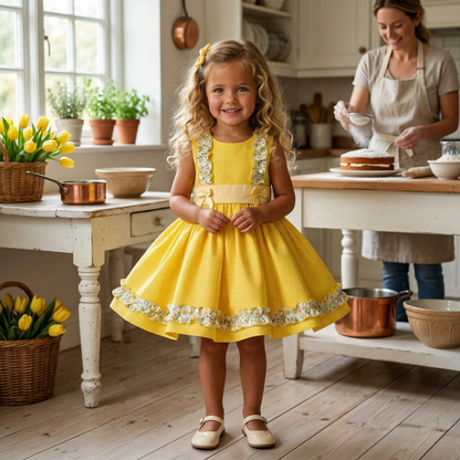 Sonata Girls Yellow Polka Dot Dress SS26 - (Made To Order)