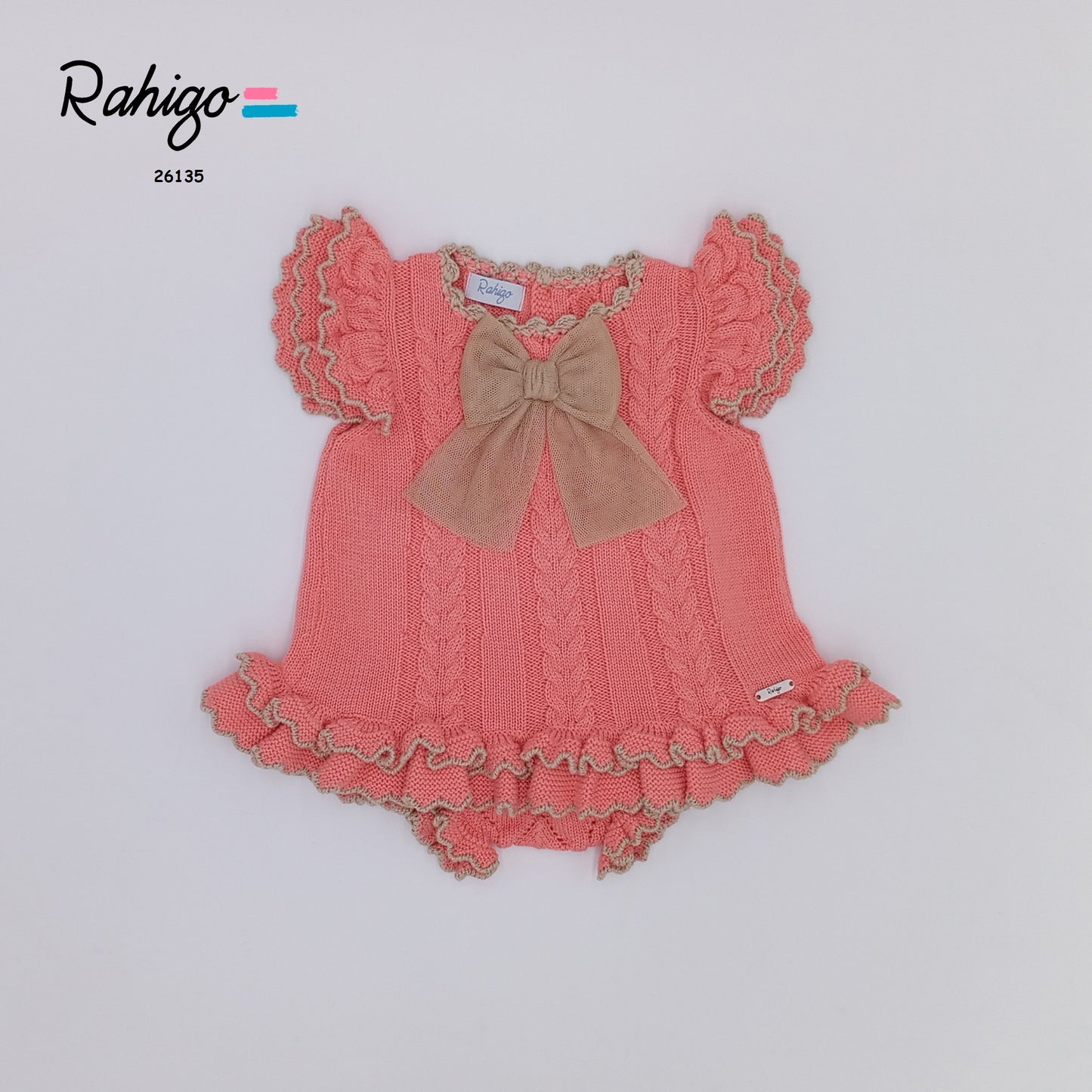 Rahigo Baby Girls Coral & Camel A Line Dress & Knickers - SS26 In Stock