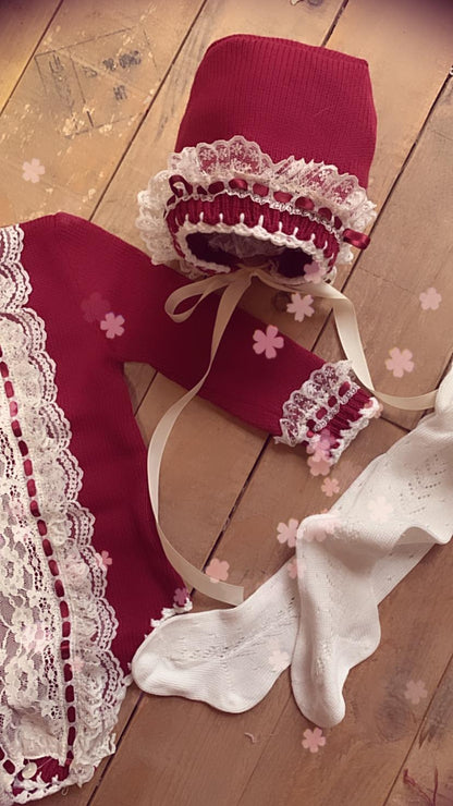 Ela Hand Knitted Romper & Bonnet Set - AW
