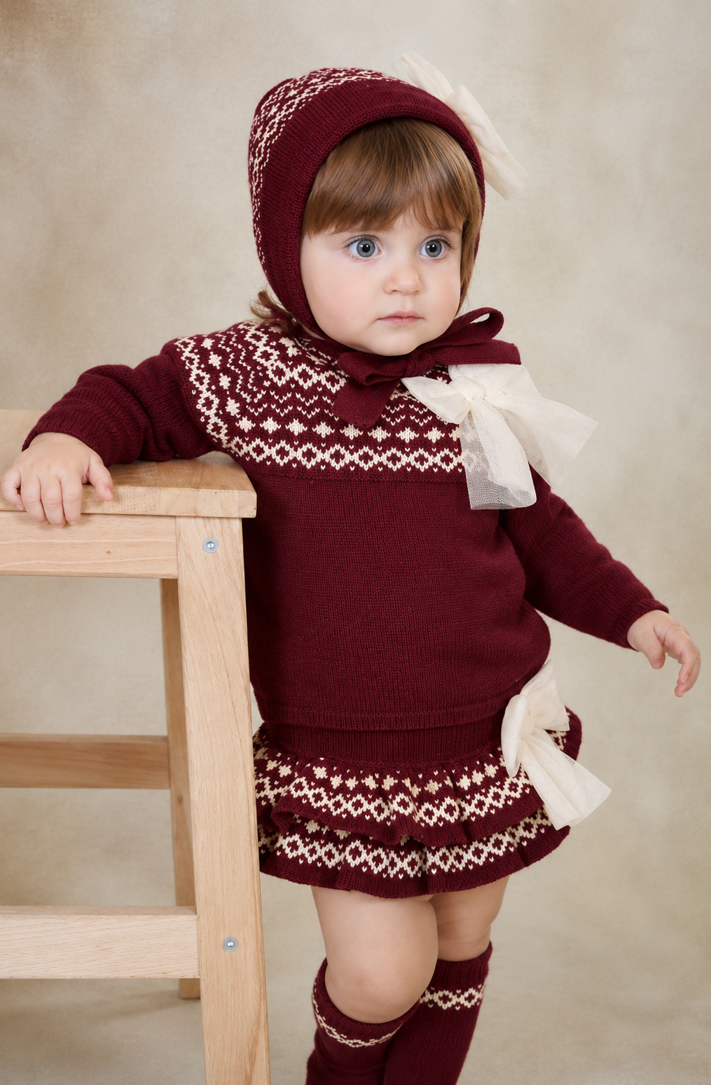 Rahigo Baby Girls Burgundy Red & Cream Jumper & Skirt Set - AW26 (Preorder)