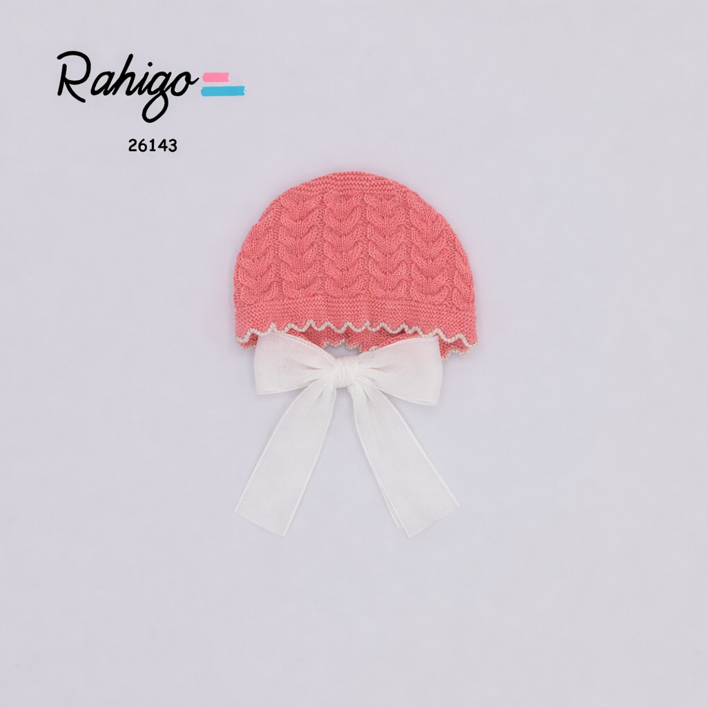 Rahigo Baby Girls Coral & White Bonnet - SS26 REORDER FOR APRIL DELIVERY