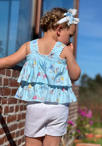 Sonata Blue Ruffle Short & Blouse Set - (Made To Order)