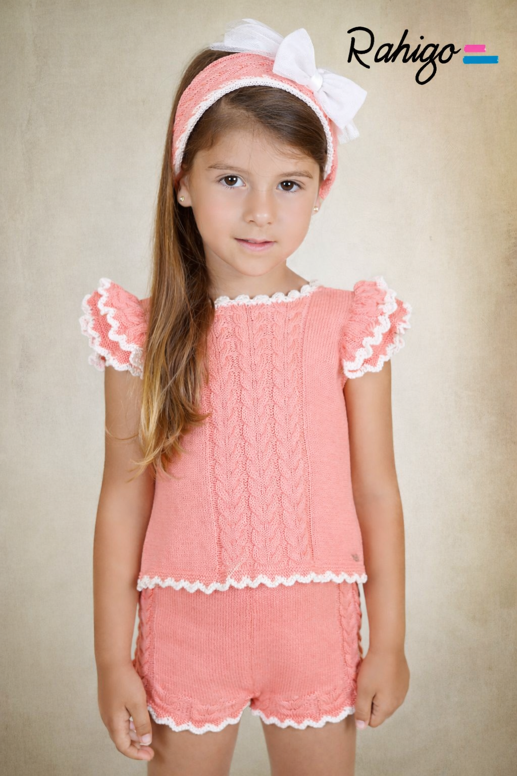 Rahigo Girls Coral & White 2 Piece Jumper & Shorts Set - SS26 In Stock