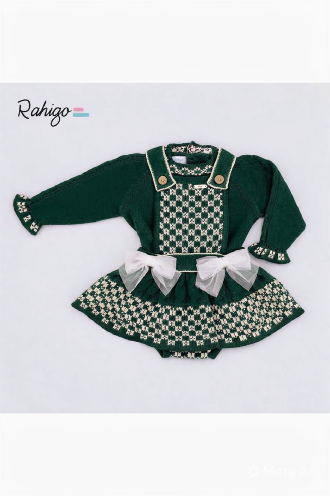 Rahigo Baby Girls Bottle Green & Cream Jumper & Pinafore Set - AW26 (Preorder)
