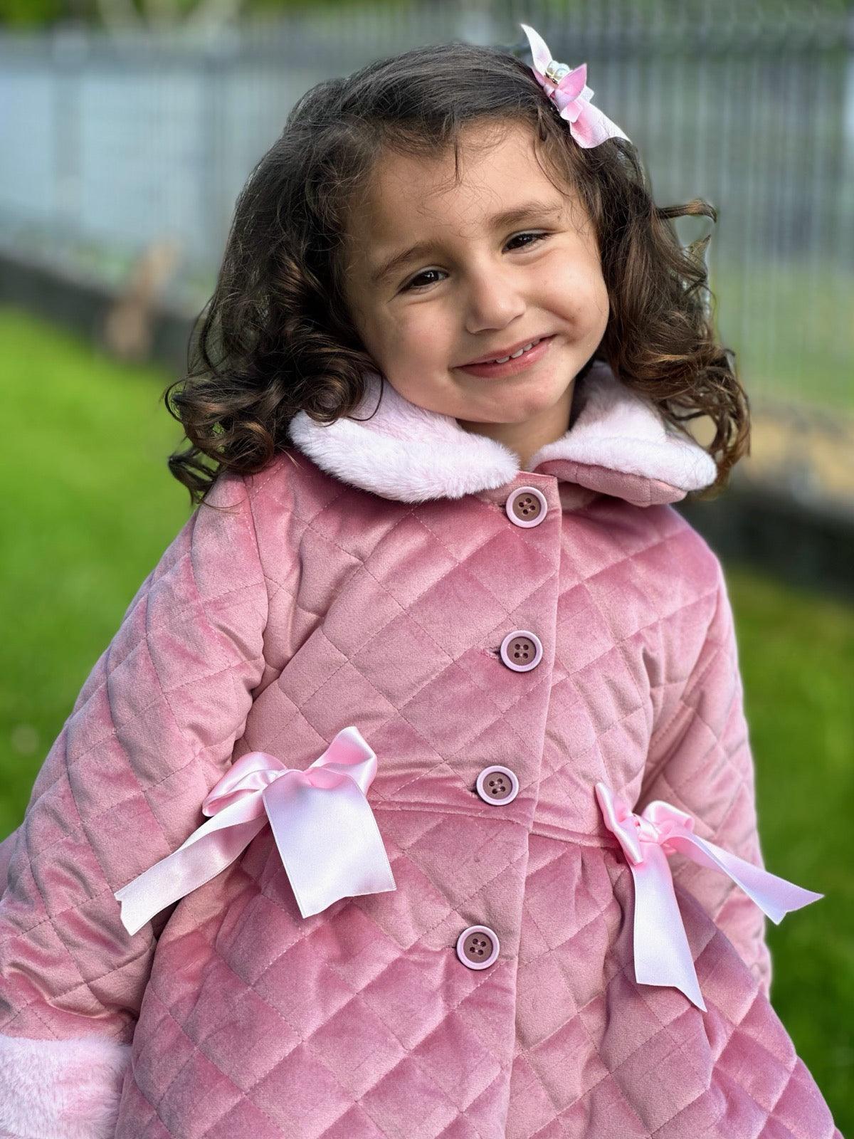 Sonata Pink Quilted Velvet Coat AW (Made To Order)