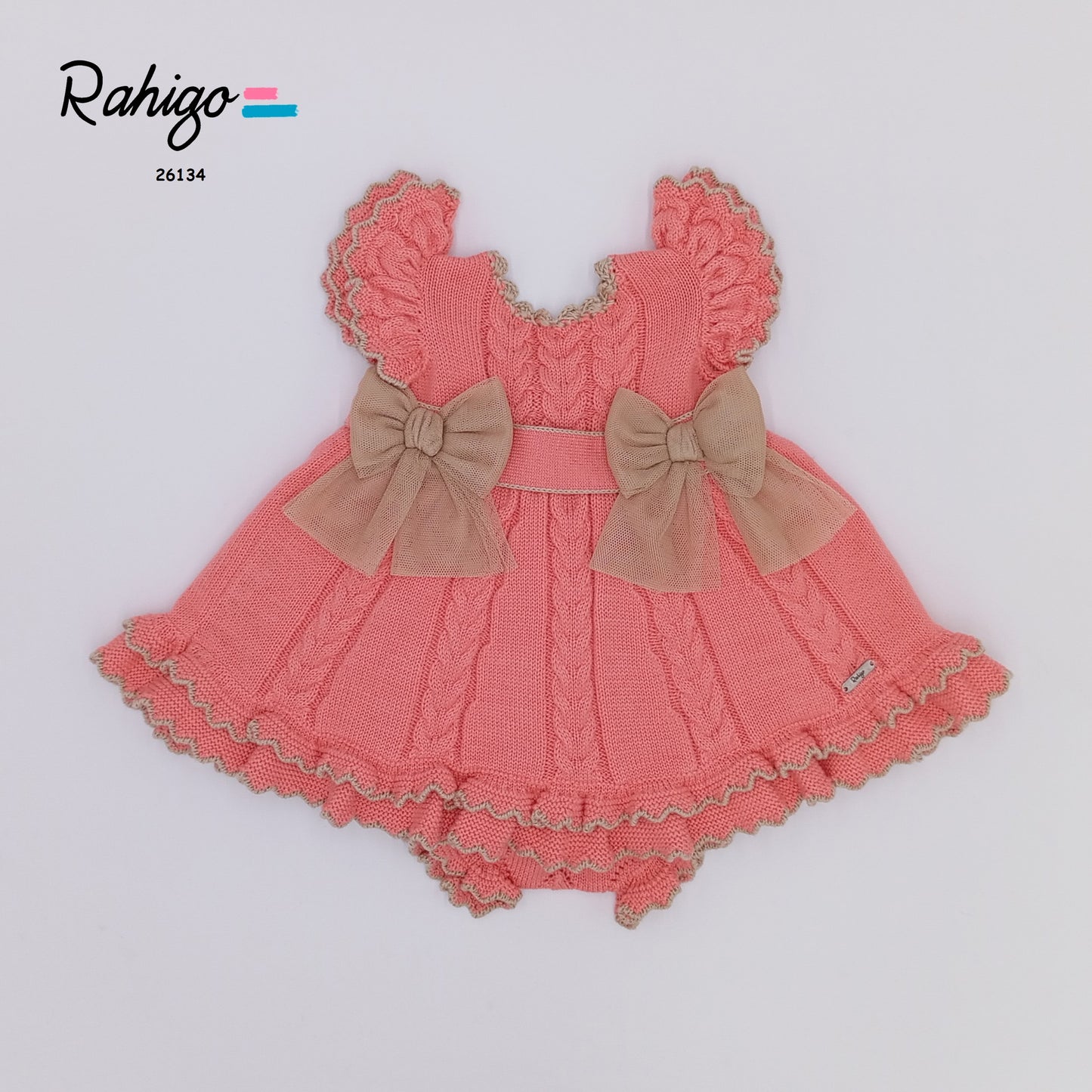 Rahigo Baby Girls Coral & Camel Dress & Knickers - SS26 In Stock