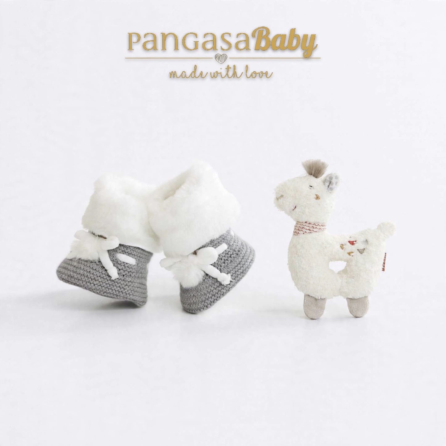 Pangasa Baby Grey Fur Cuffed Knitted Booties ~ AW26 Preorder