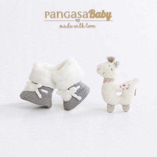 Pangasa Baby Grey Fur Cuffed Knitted Booties ~ AW26 Preorder