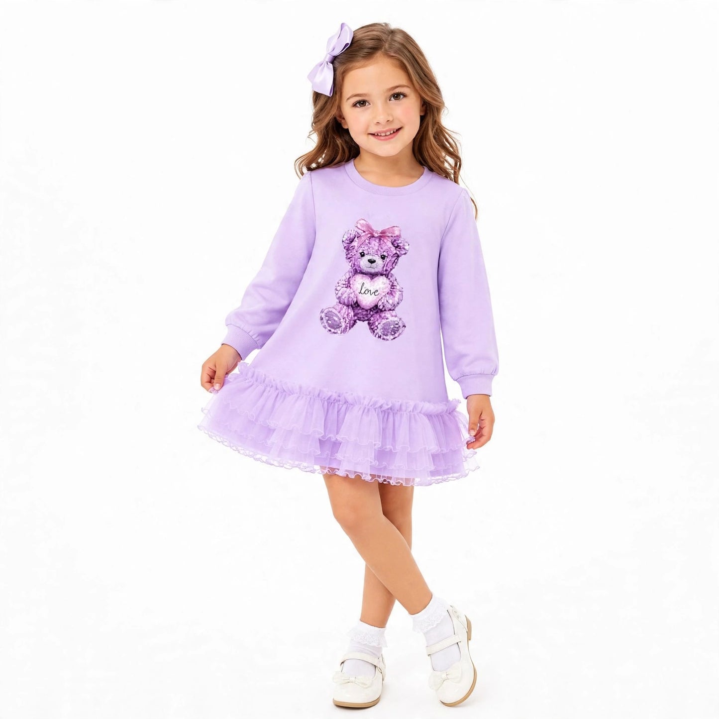 Girls Purple Teddybear Dress (Preorder)