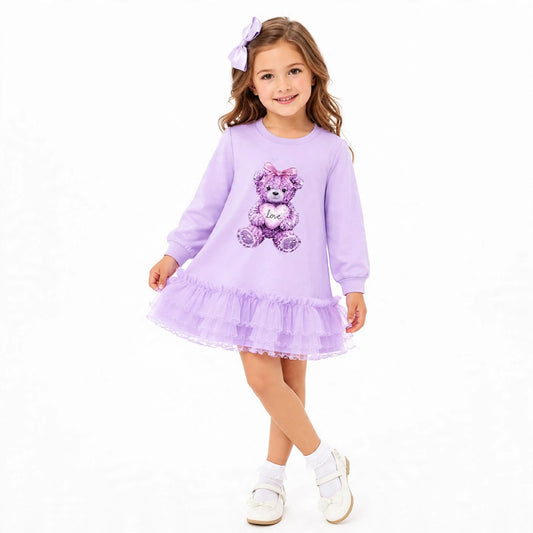 Girls Purple Teddybear Dress (Preorder)
