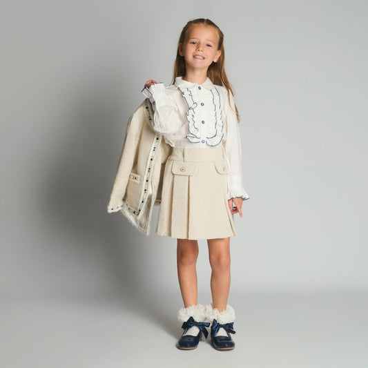 Girls Tweed Jacket Blouse & Skirt Set