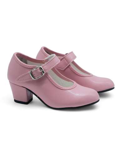 Pink Mary Jane Girls Leather Heel Shoes (Preorder)
