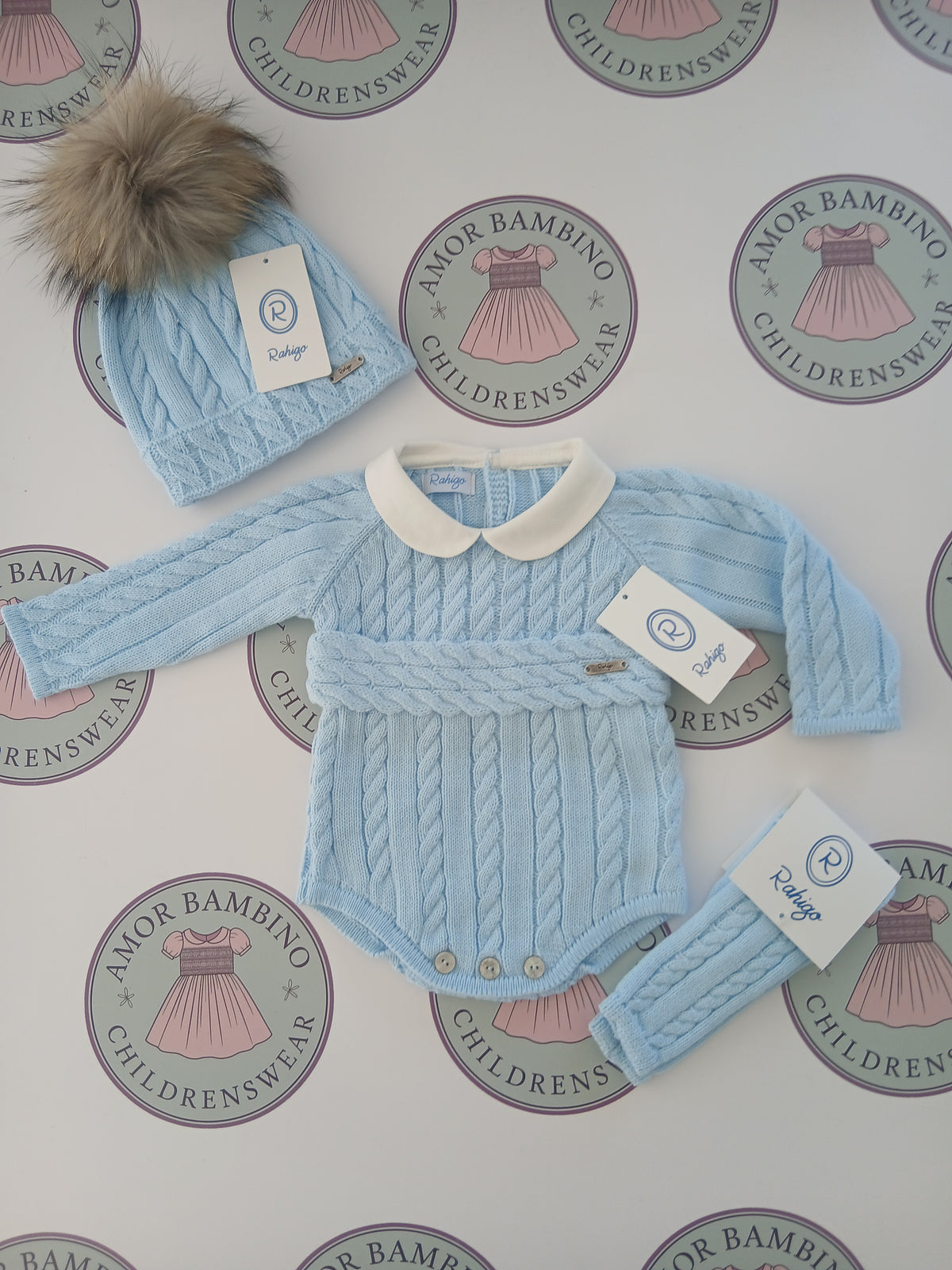 Rahigo Boys Baby Blue Romper, Pom Hat & Socks Set - AW26 In Stock