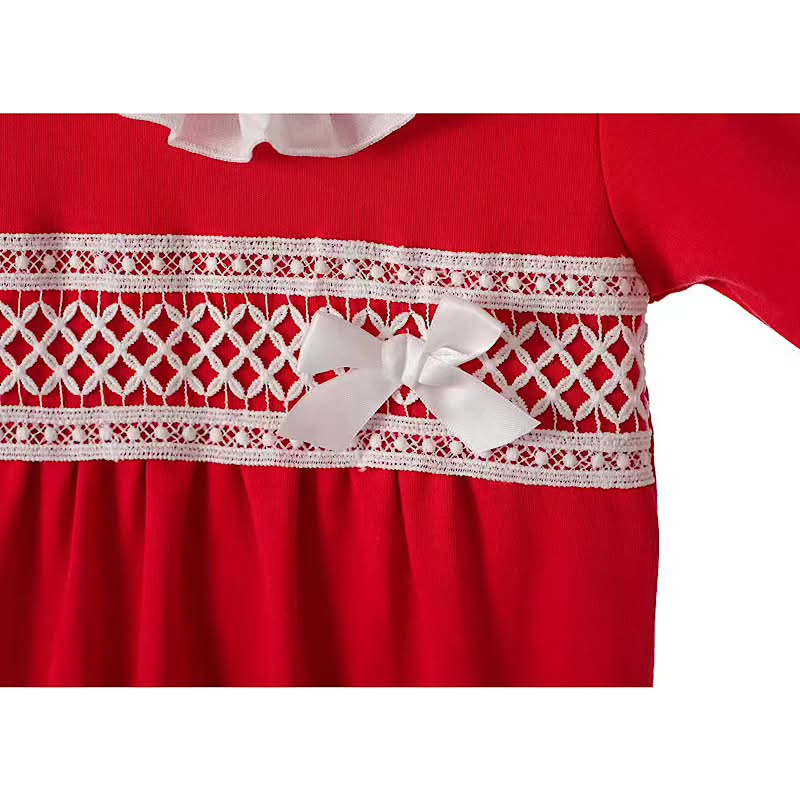 Baby Girls Red Ruffle Babygrow with Lace & Bow