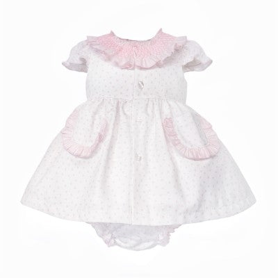 Baby Girl Pink & White Bow Print Dress With Knickers