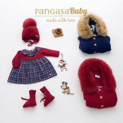 Pangasa Baby Checked Halfknit Garnet Red Dress & Knickers ~ AW26 Preorder