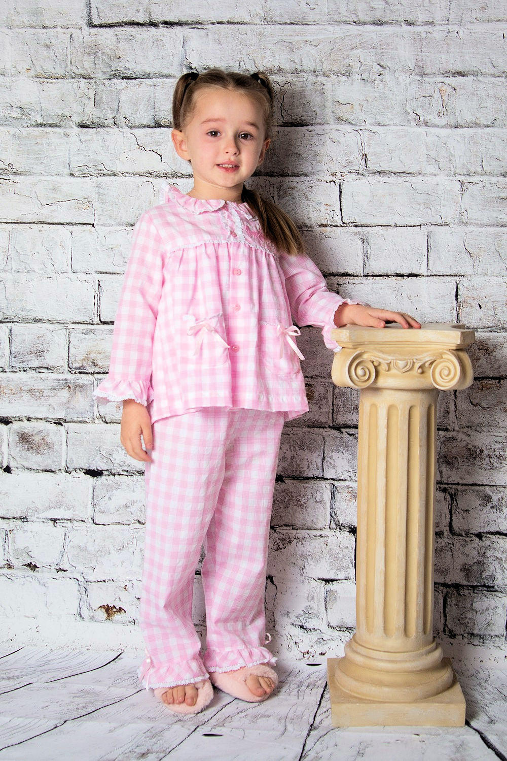 Girls Pink Checked Pyjamas Set