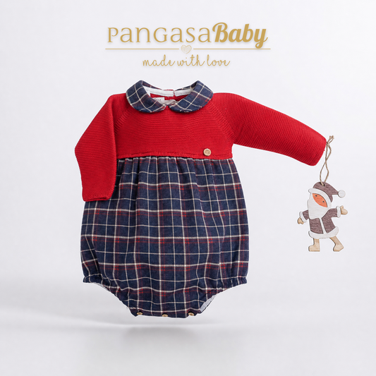 Pangasa Baby Checked Halfknit Red Romper ~ AW26 Preorder