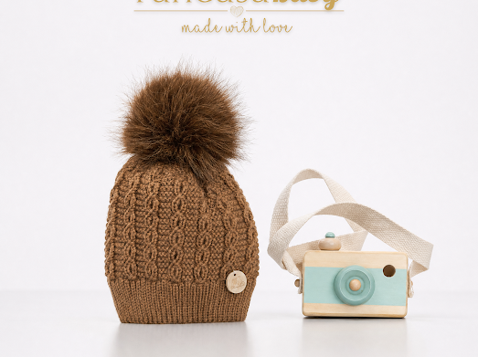 Pangasa Baby Navy Cable Knitted Natural Fur Hats - Preorder