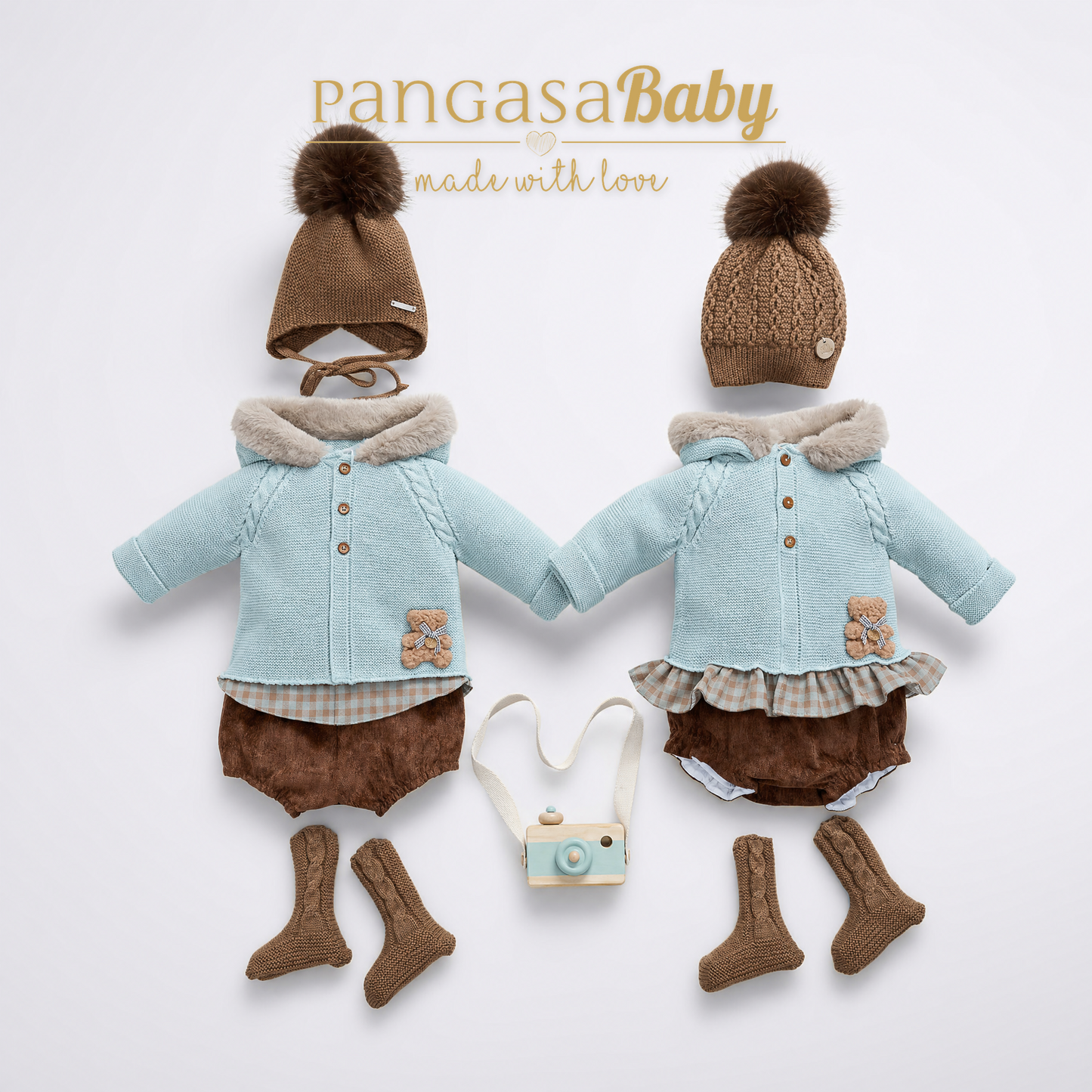 Pangasa Baby Girls Vichy Mint Knitted Jacket & Jam Pant Set  ~ AW26 Preorder