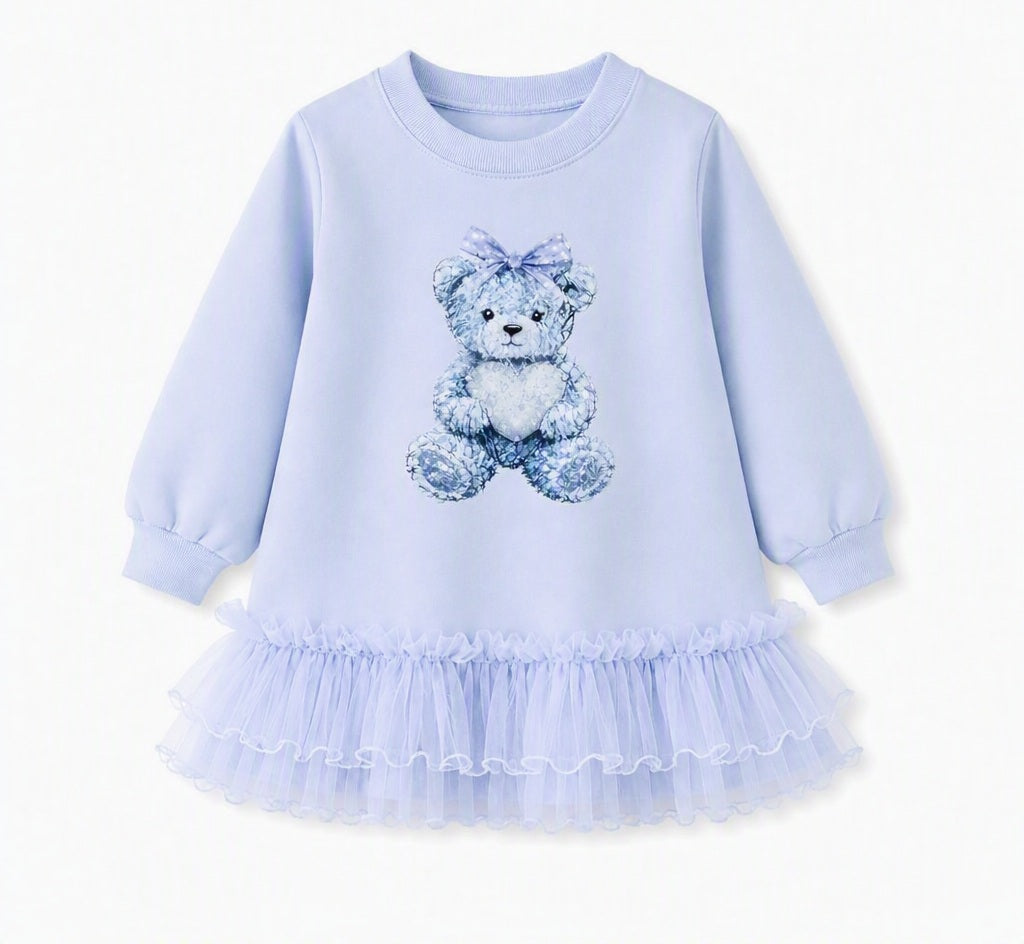Girls Blue Teddybear Dress (Preorder)
