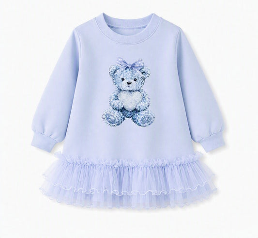 Girls Blue Teddybear Dress (Preorder)