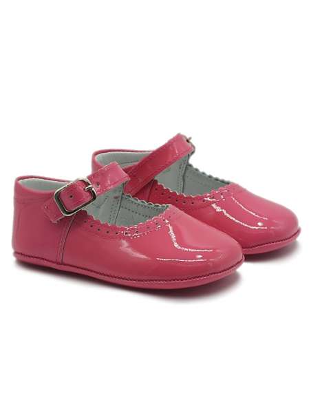 Fushia Pink Mary Jane Baby Girls Patent Pram Shoes - In Stock