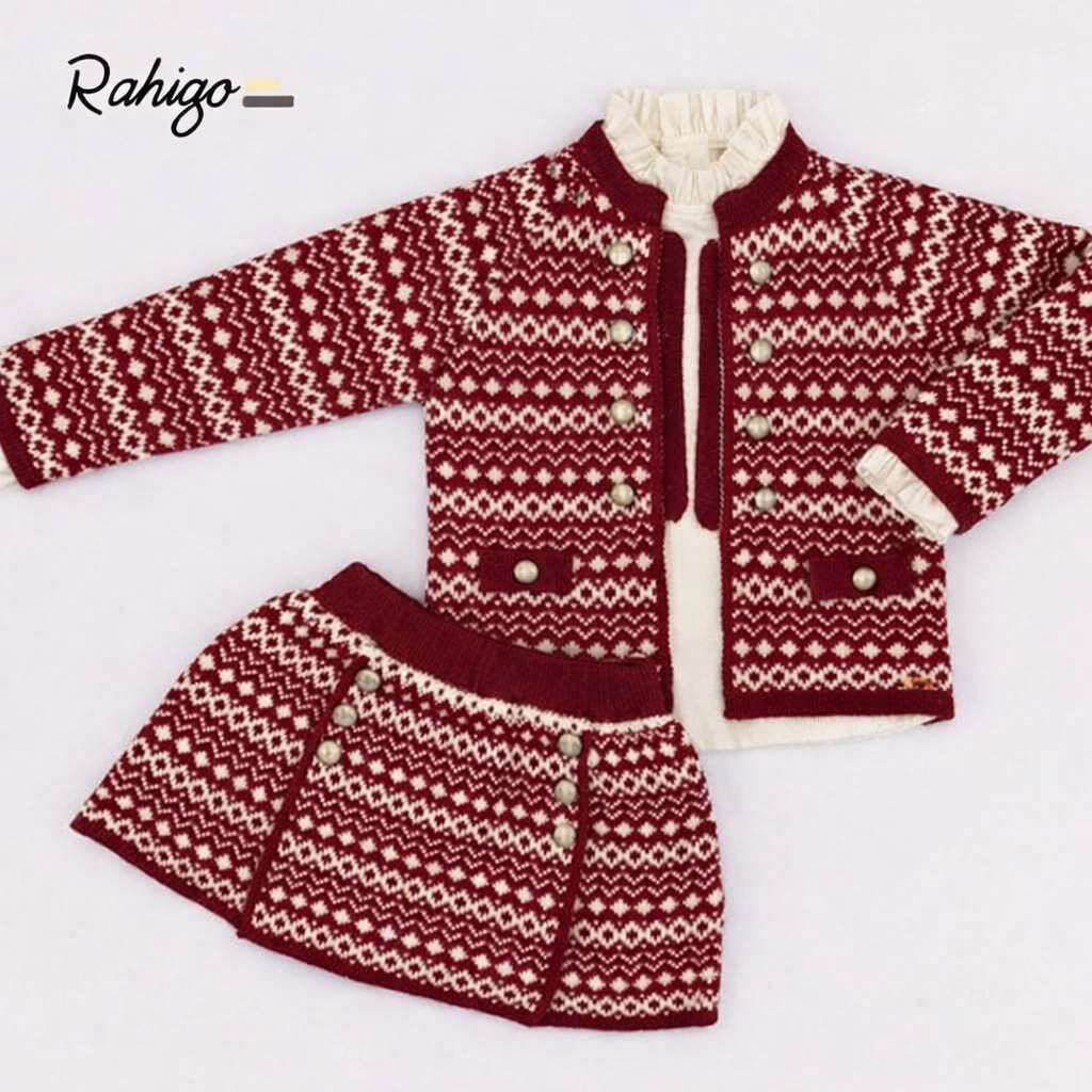 Rahigo Girls Burgundy Red & Cream Cardigan, Blouse & Skirt Set - AW26 (Preorder)