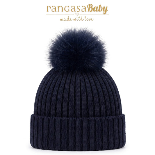 Pangasa Baby Marino Navy Natural Pom Ribbed Hat - Preorder