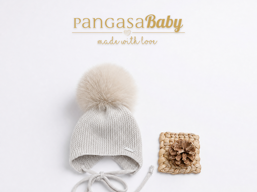 Pangasa Baby Powdered Blue Faux Pom String Tie Hat - Preorder