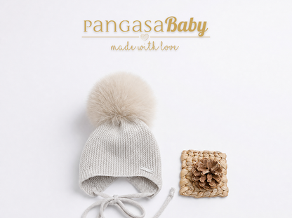 Pangasa Baby Powdered Blue Faux Pom String Tie Hat - Preorder