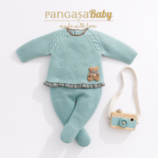 Pangasa Baby Girls Vichy Mint 3 Piece Knitted Set  ~ AW26 Preorder