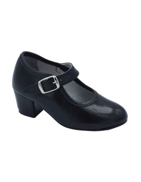 Black Girls Leather Heeled Shoes