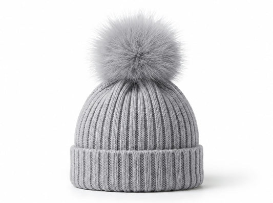 Pangasa Baby Grey Faux Pom Ribbed Hat - Preorder