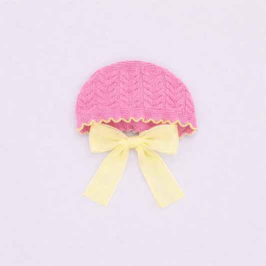 Rahigo Baby Girls Fushia Pink & Lemon Yellow Tulle Bow Bonnet - SS26 Preorder