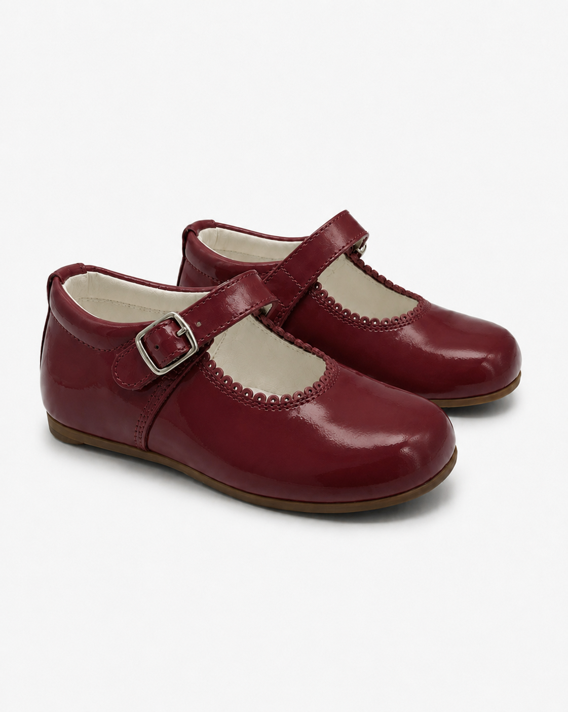 Girls Burgandy Matte Leather Buckle Shoes (Preorder)