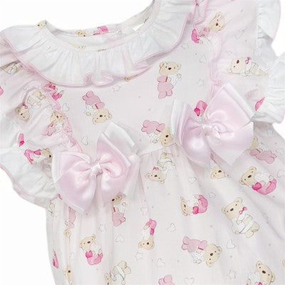 Baby Girl Pink Teddy Bear Frilly Romper