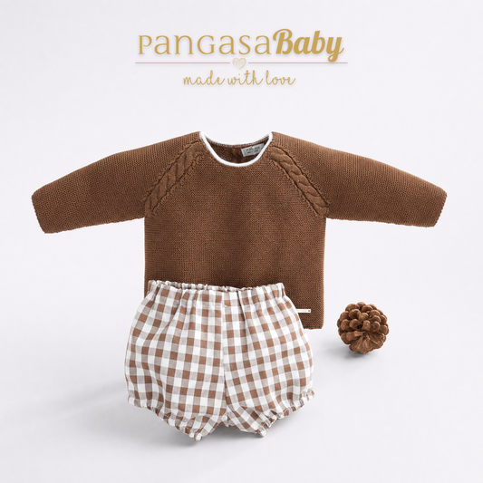 Pangasa Baby Boys Chocolate Knitted Jumper & Jam Pant Set  ~ AW26 Preorder