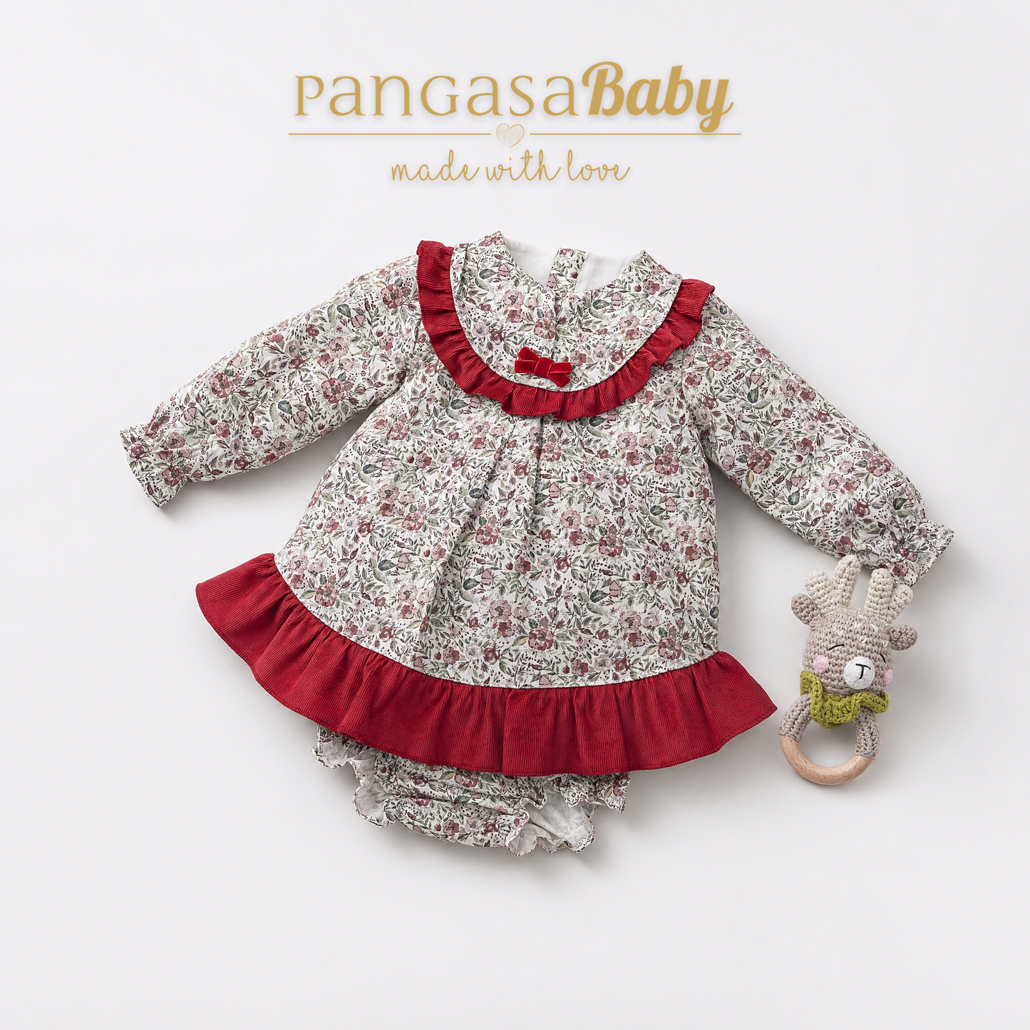 Pangasa Baby Cherry Red Floral Dress & Knickers ~ AW26 Preorder
