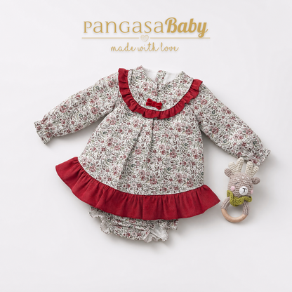 Pangasa Baby Cherry Red Floral Dress & Knickers ~ AW26 Preorder