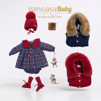 Pangasa Baby Navy & Garnet Checked Dress & Knickers ~ AW26 Preorder